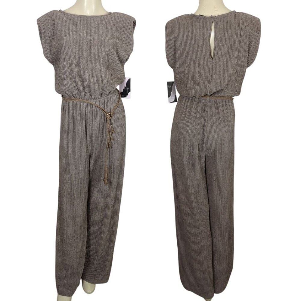 Lovepoem by BLOCK Women ‎ Jumpsuit Taupe Crinkled Sleeveless Keyhole Back Belt S